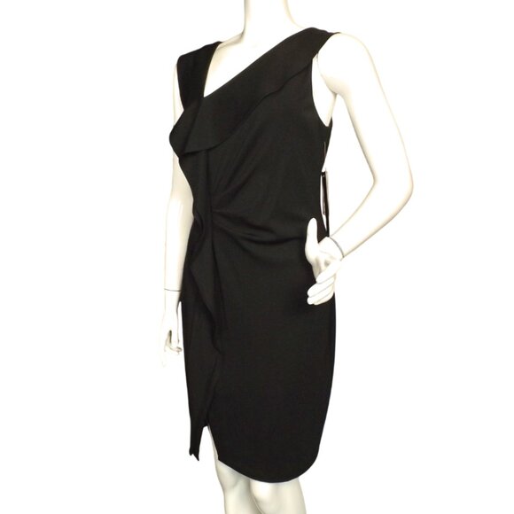 new H HALSTON Dress, 8, Black, Asymmetrical, Ruffle front, Sleeveless - Picture 4 of 15
